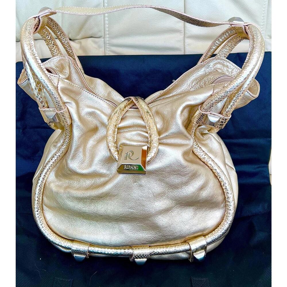 Authentic RIPANI Italy Large Gold Leather Tote | Metallic Pebbled Leather Shoppe
